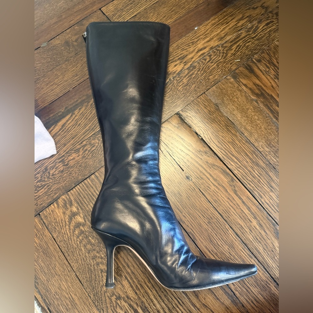 Jimmy Choo Black Leather Knee High Pointed Toe Boots size 34 - Picture 4 of 10